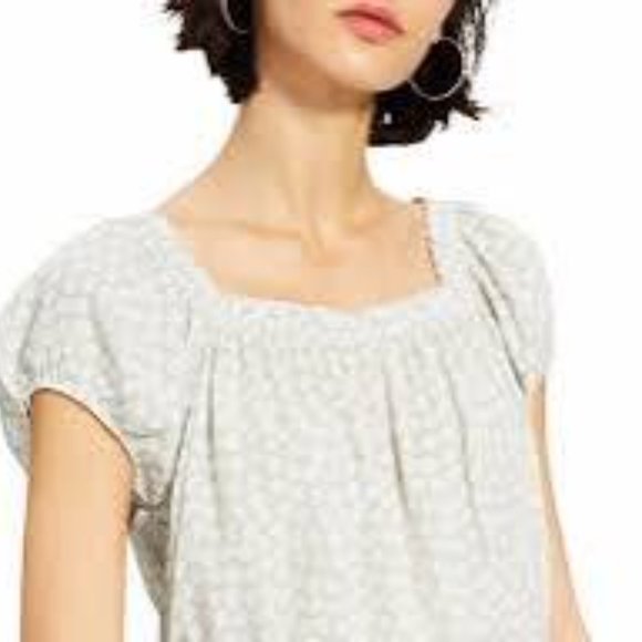Hippie Rose‎ Puff Sleeve Cropped Blouse Top, Mint Floral Print - Picture 1 of 11